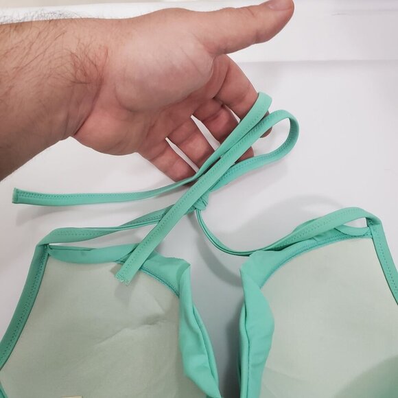 Victoria's Secret Aqua Tie Back Ruffle Padded Underwire Halter Bikini Top 32DD - Picture 6 of 8